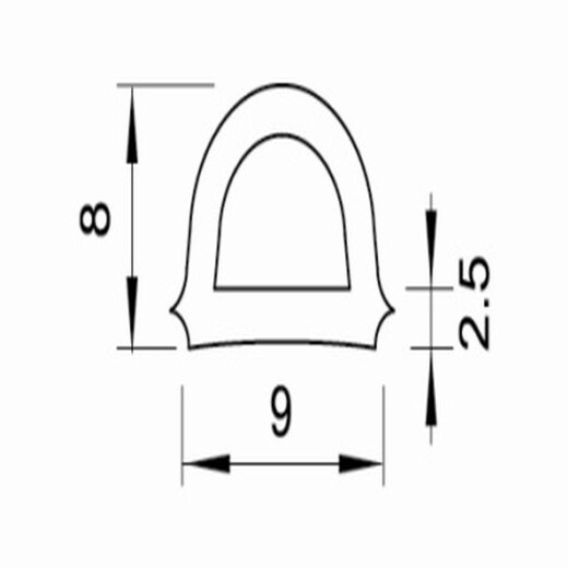 TOP MULTI Fenster- und T&uuml;rdichtung D-Profil 9mm x 7,5mm SCHWARZ L&auml;nge 20m